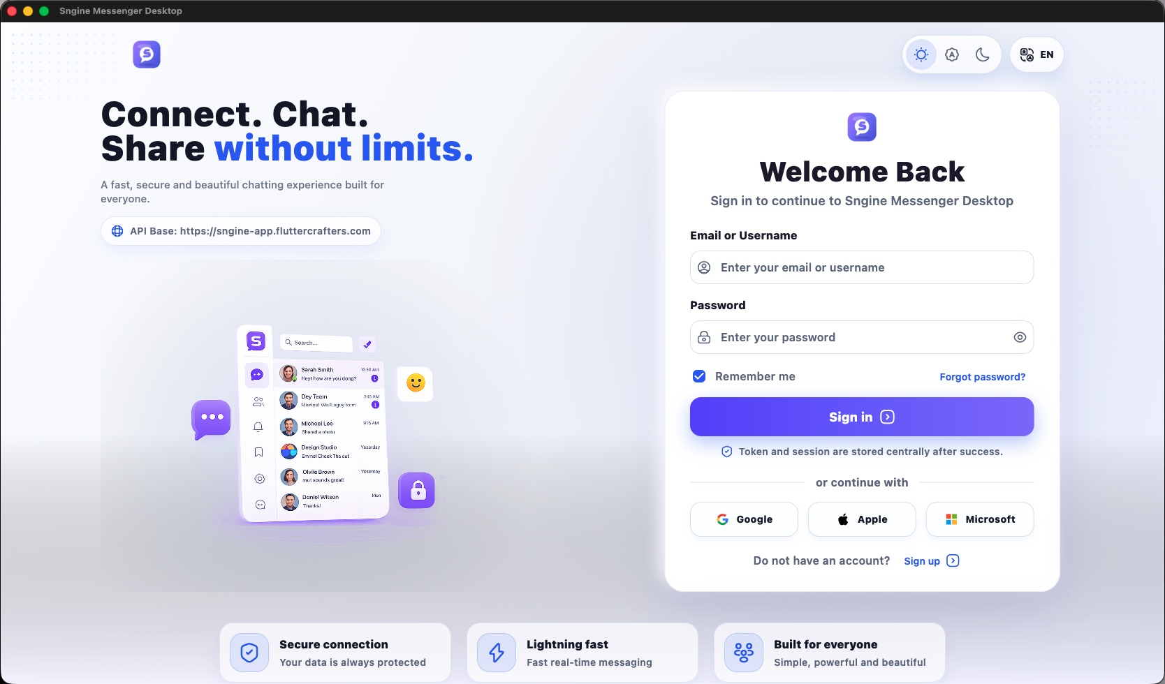 Sngine Pro Messenger Desktop (Windows / macOS / Linux) preview